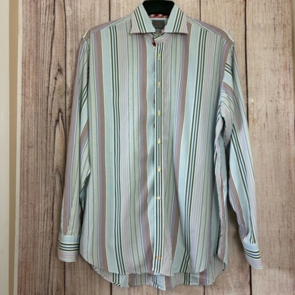 Thomas Dean Mens Multicolored Button Up Stripe Shirt size XL